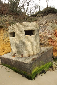 Defence Prints: World War Two FW3 Type 25 pillbox on beach, Studland, Dorset, England, april