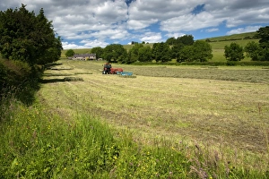 County Prints: Zetor Proxima 75 tractor with flat eight bale system, baling in traditional hay meadow