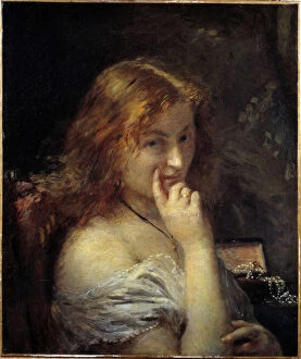Young Woman Has Her Toilet Painting by Adolphe Cals (1810-1880) 1876 Sun